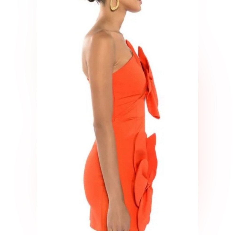 AKIRA Elegant Red Strapless Dress with Floral Accents - Picture 2 of 5